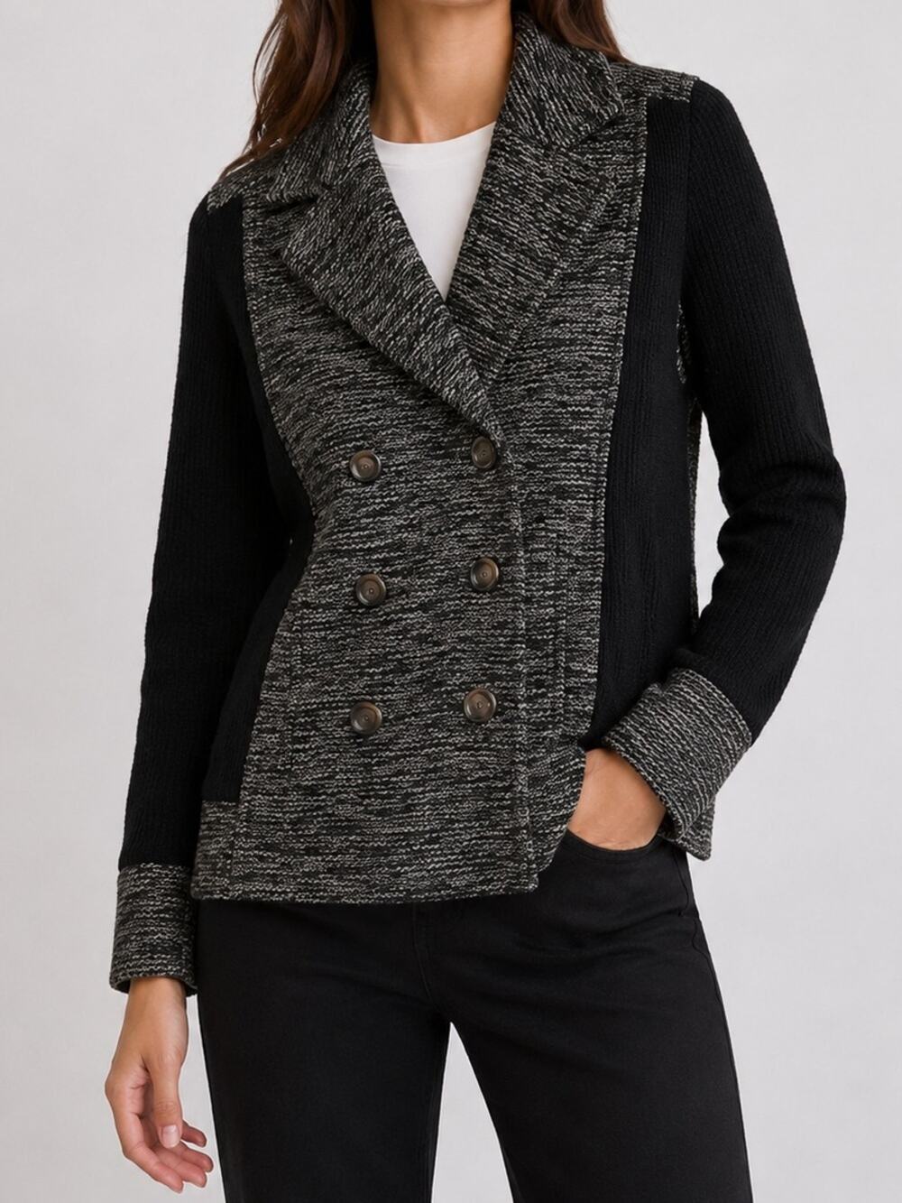 BP Nordstrom Sweater Double Breasted Peacoat Black Mixed Knit Dressy Small